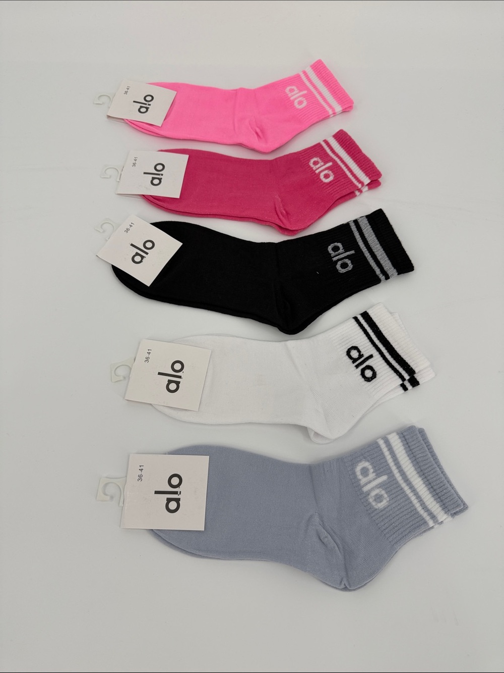 Alo Yoga 5-Pack Crew Socks - Pink, Hot Pink, Black, White, Gray